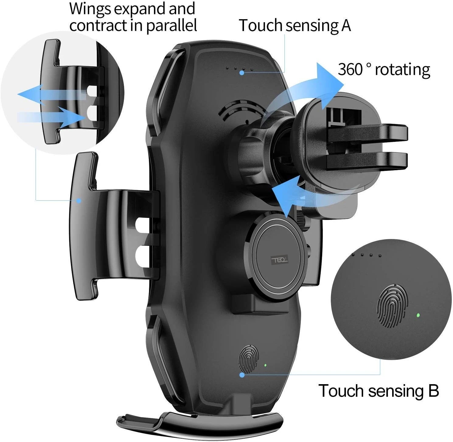 TEQ Wireless  auto sensor 15W Charger Car holder windshield+ Dash+Air vent 3in 1 TEQ Wireless  auto sensor 15W Charger Car holder windshield+ Dash+Air vent 3in 1
